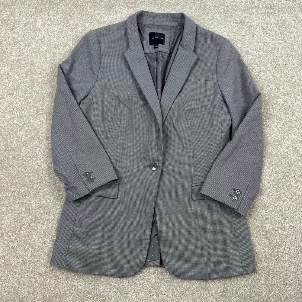 The Limited Gray Textured Single Button Ruched‎ 3/4 Sleeve Blazer Jacket Size M